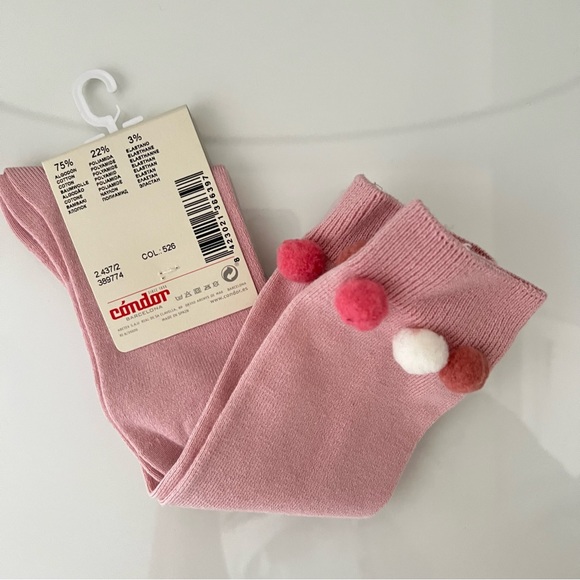 🆕Condor Knee-High Socks with Small Colored Pompoms - Pink Size6 - Picture 5 of 5